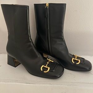 Gucci Black Horsebit Mid heel Ankle Boots